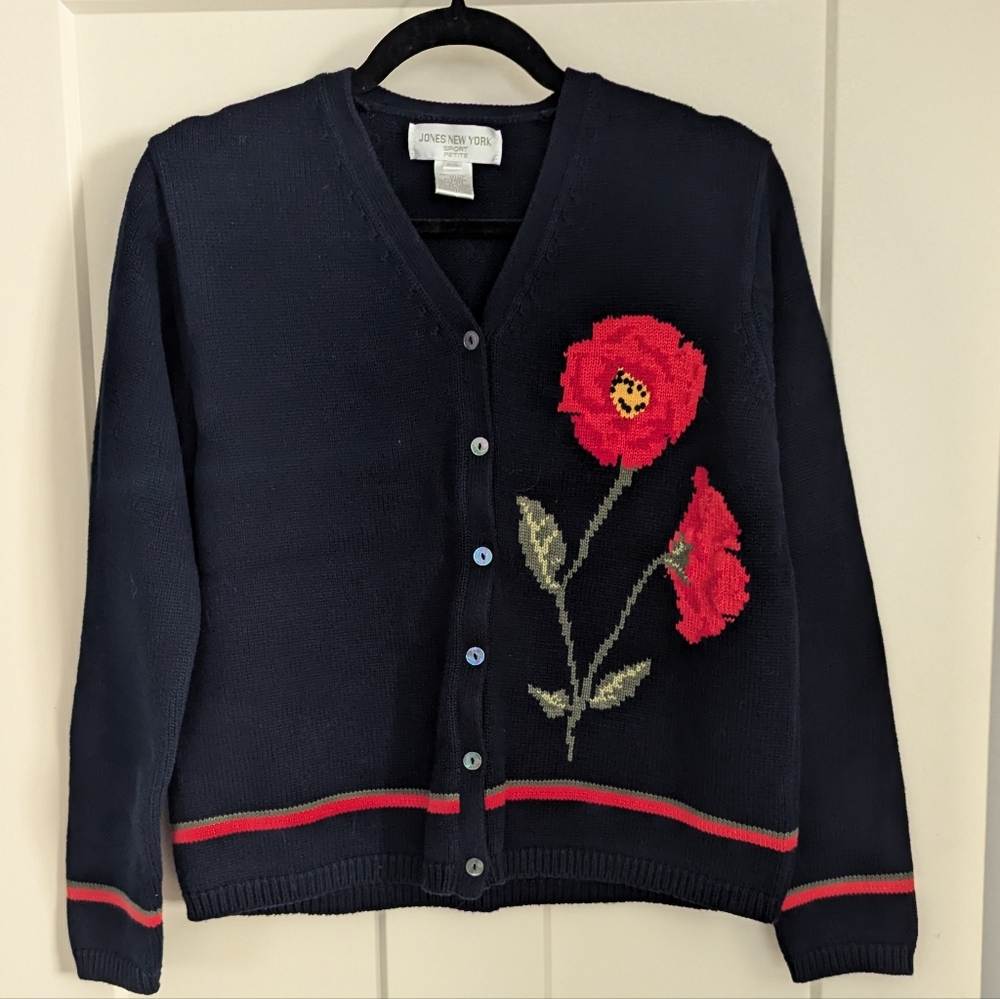 Vintage Women’s Jones New York Poppy Flower Cardigan Size: PS 100% cotton